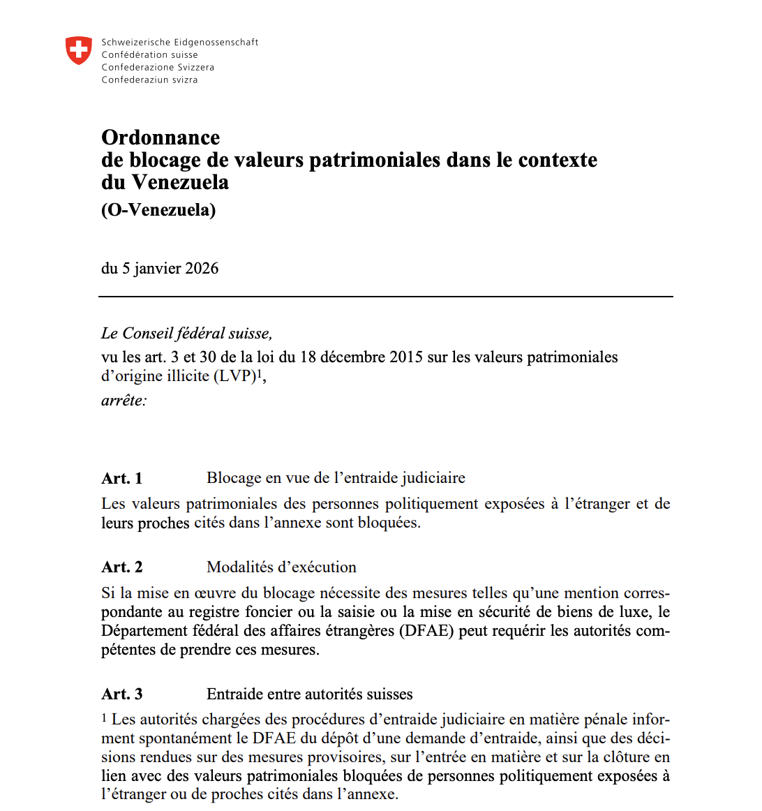 El Consejo Federal Suizo ordena el bloqueo de bienes a Nicolás Maduro y 36 altos funcionarios y allegados del régimen venezolano